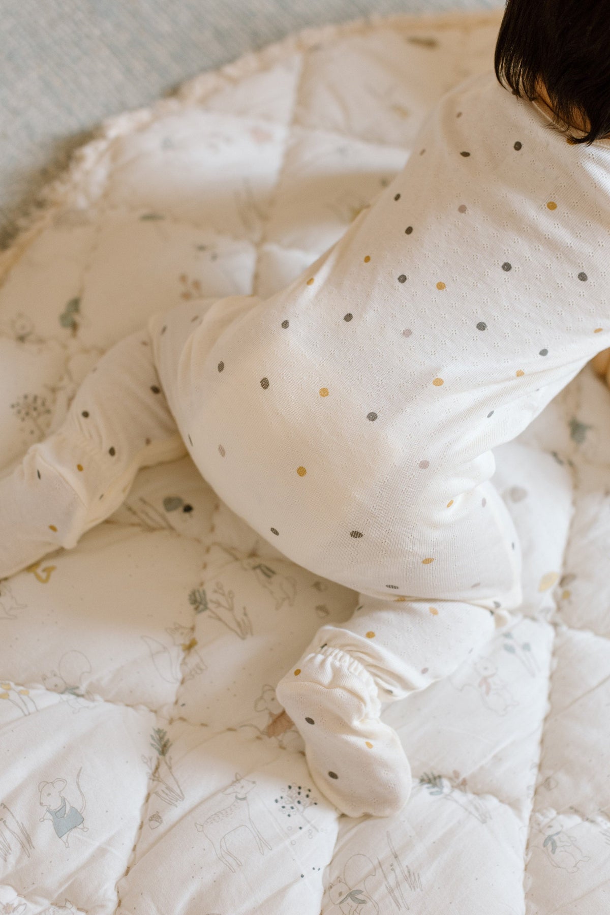 baby pointelle baby sleeper polka dotty