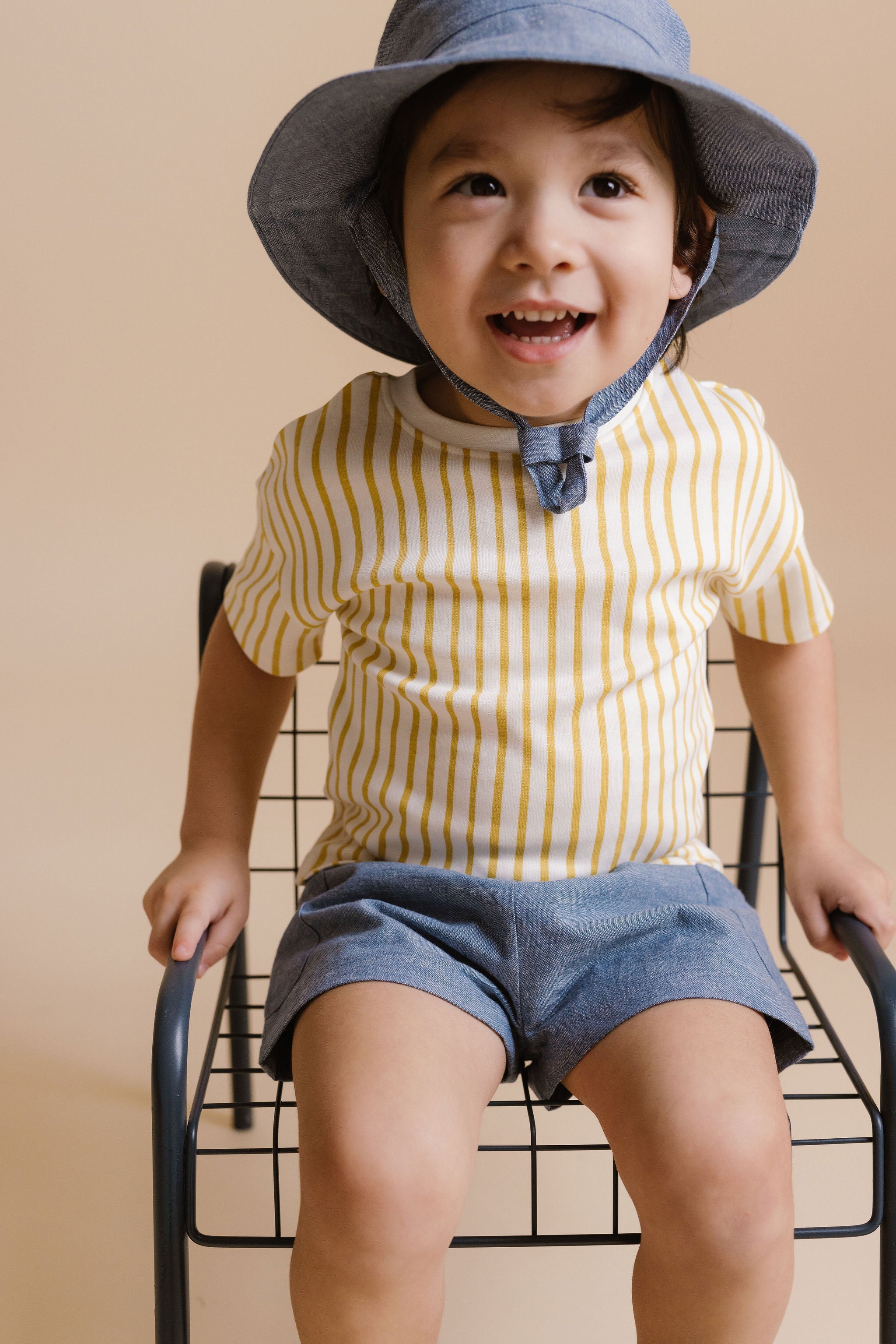 Dropped Shoulder Short Sleeve T-Shirt - Stripes Away Marigold