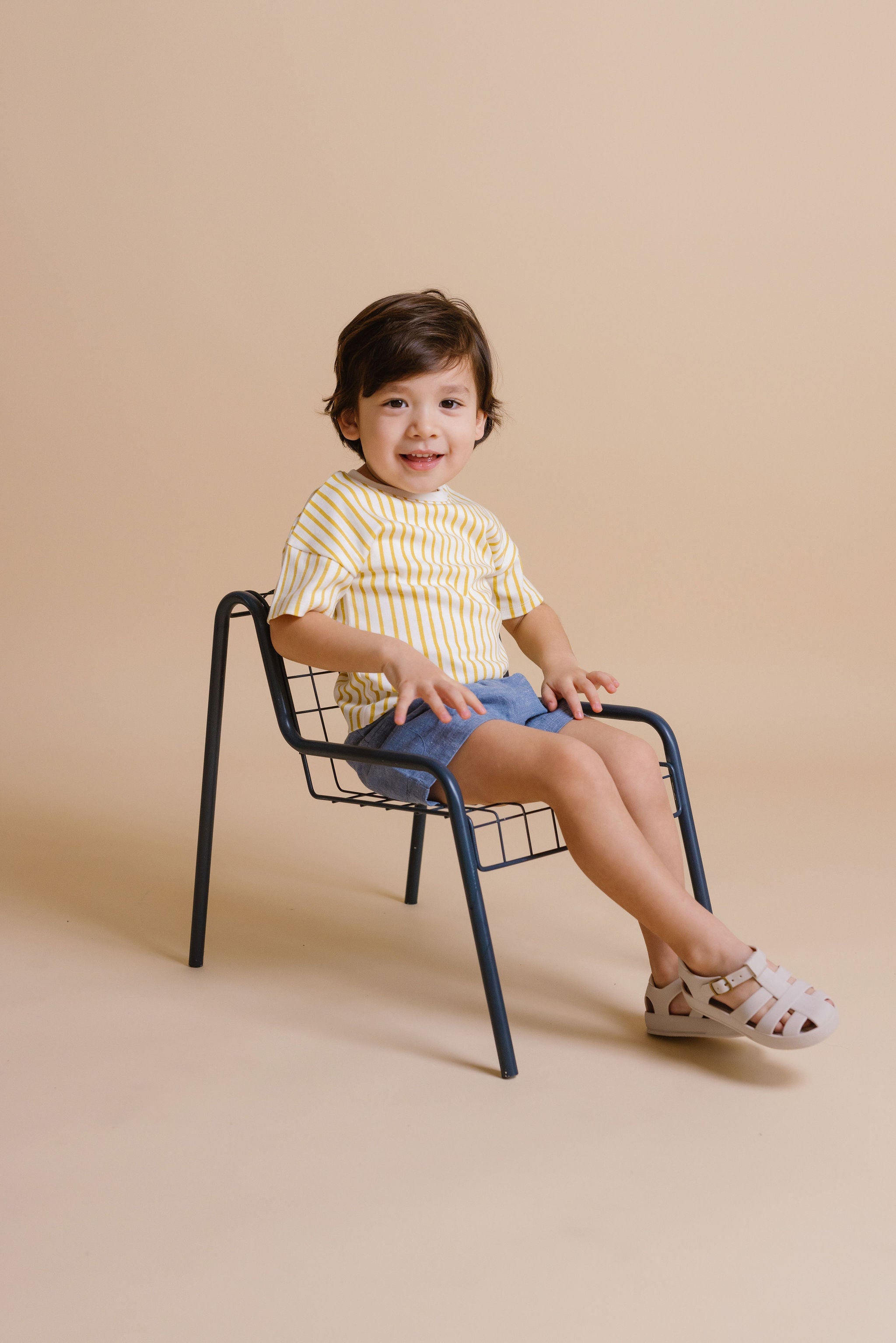 Dropped Shoulder Short Sleeve T-Shirt - Stripes Away Marigold
