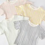 Dropped Shoulder Short Sleeve T-Shirt - Stripes Away Marigold