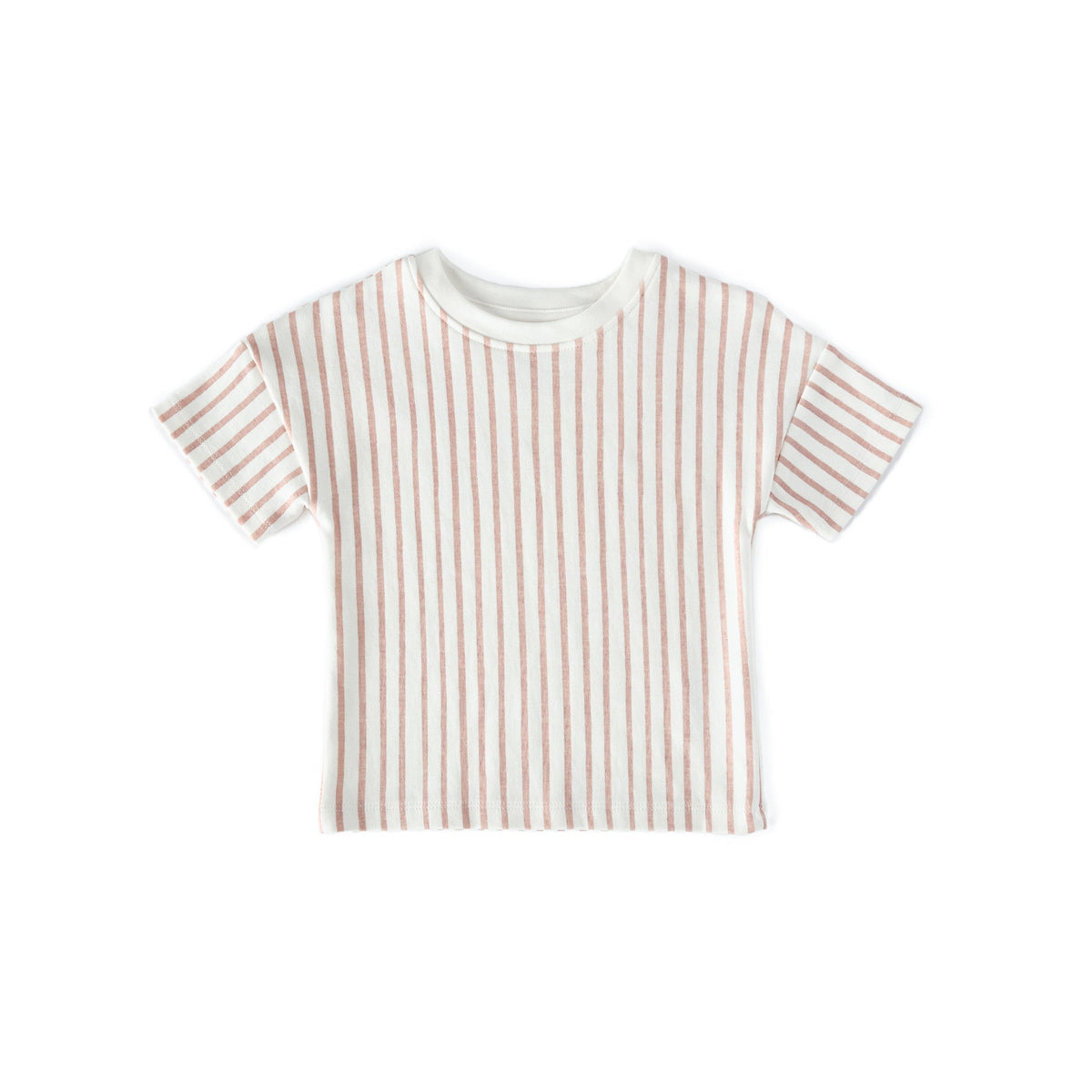 dropped shoulder short sleeve t shirt stripes away peony in pinks pattern