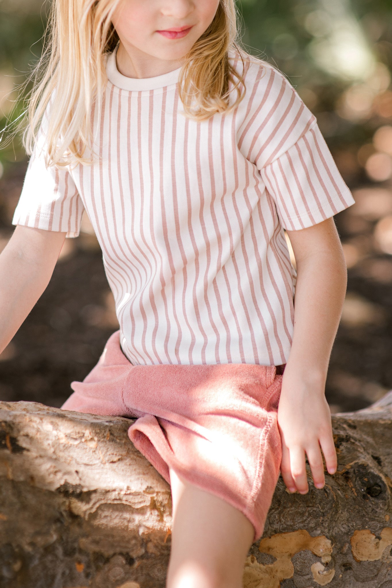 Dropped Shoulder Short Sleeve T-Shirt - Stripes Away Peony