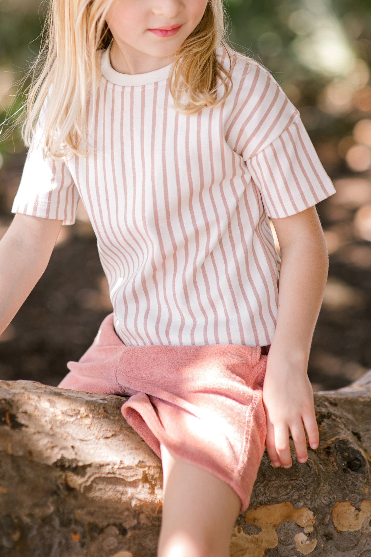 dropped shoulder short sleeve t shirt stripes away peony