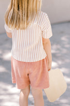 dropped shoulder short sleeve t shirt stripes away peony