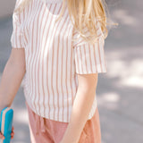 Dropped Shoulder Short Sleeve T-Shirt - Stripes Away Peony