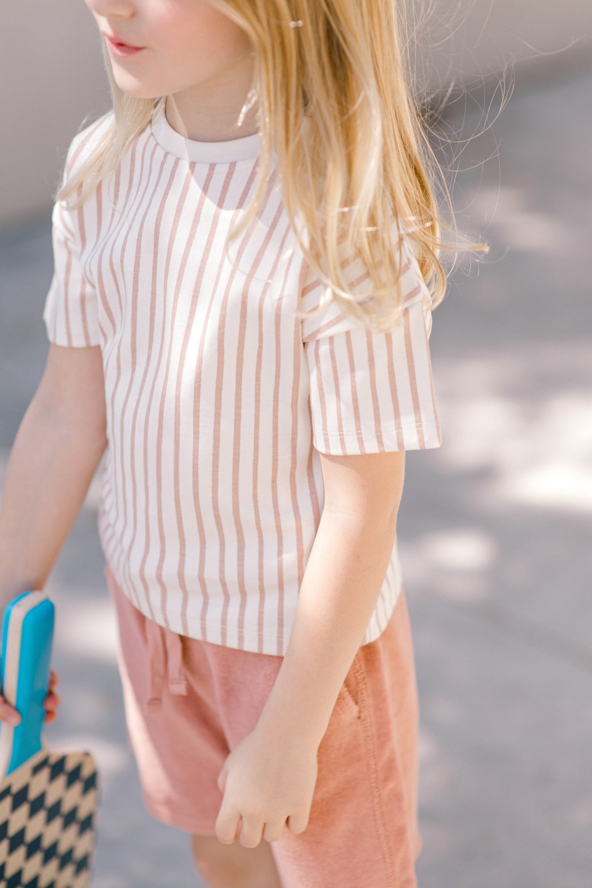 dropped shoulder short sleeve t shirt stripes away peony