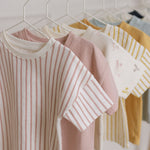Dropped Shoulder Short Sleeve T-Shirt - Stripes Away Peony