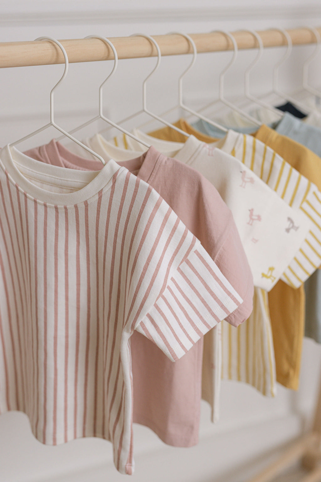dropped shoulder short sleeve t shirt stripes away peony