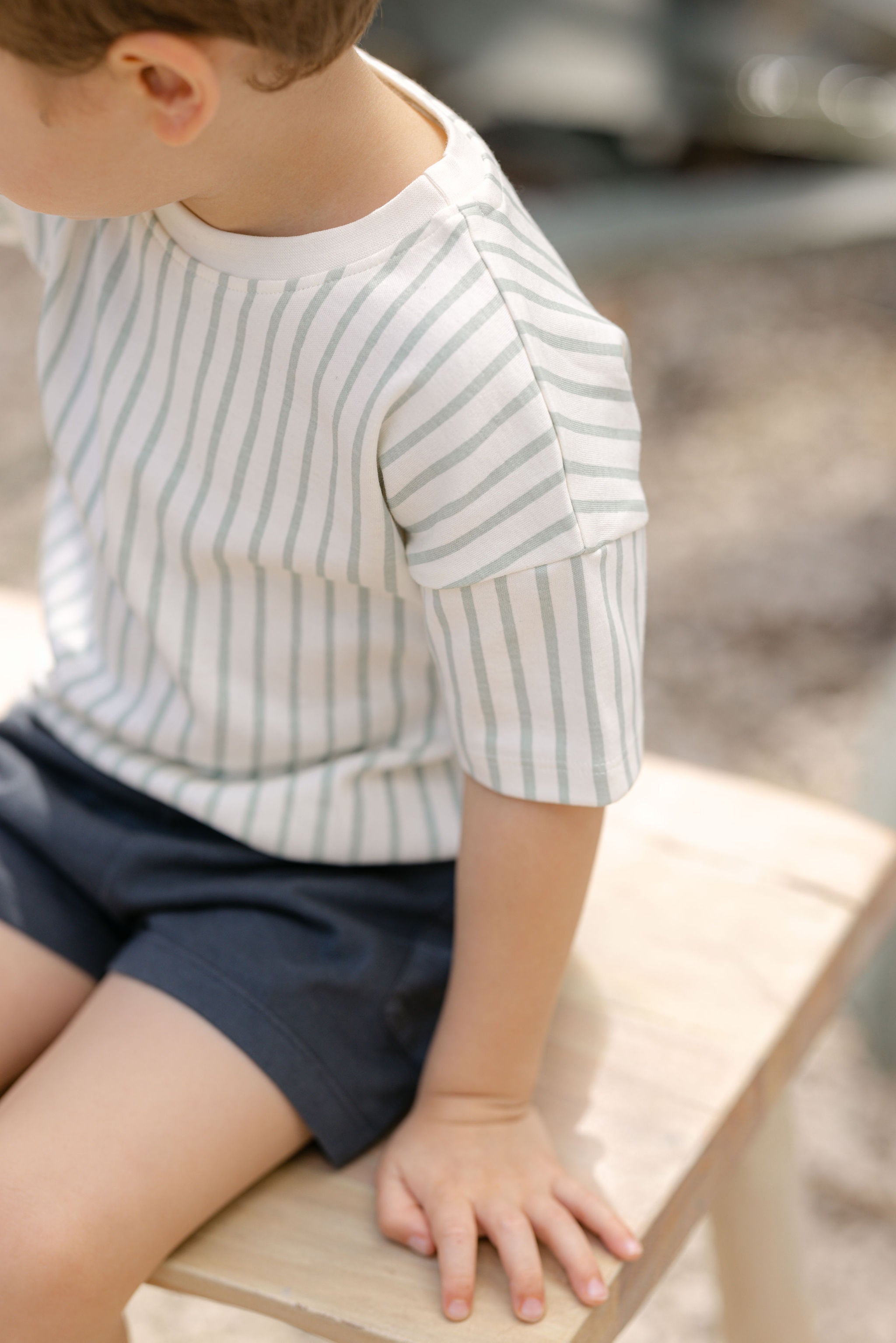 Dropped Shoulder Short Sleeve T-Shirt - Stripes Away Sea