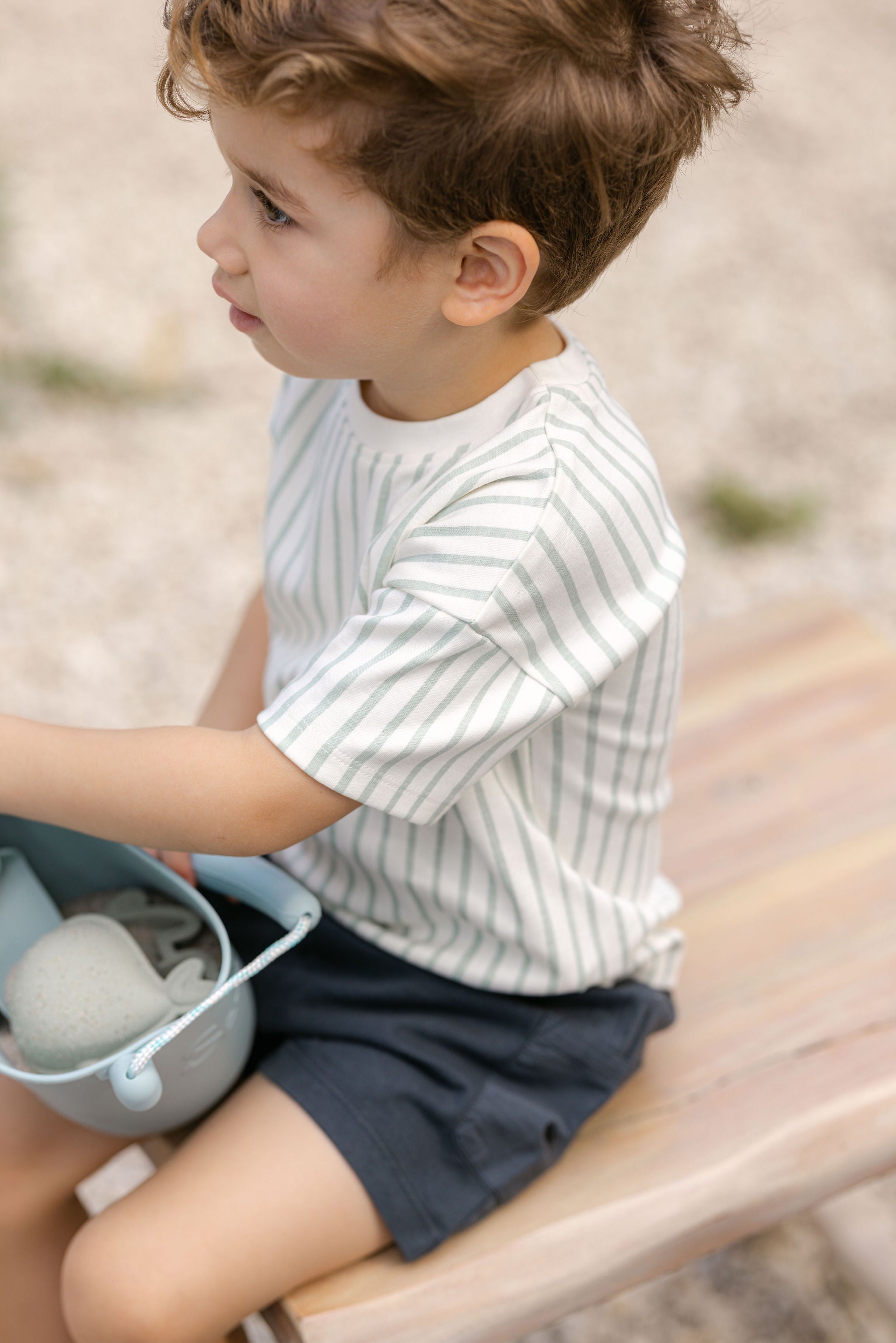 Dropped Shoulder Short Sleeve T-Shirt - Stripes Away Sea