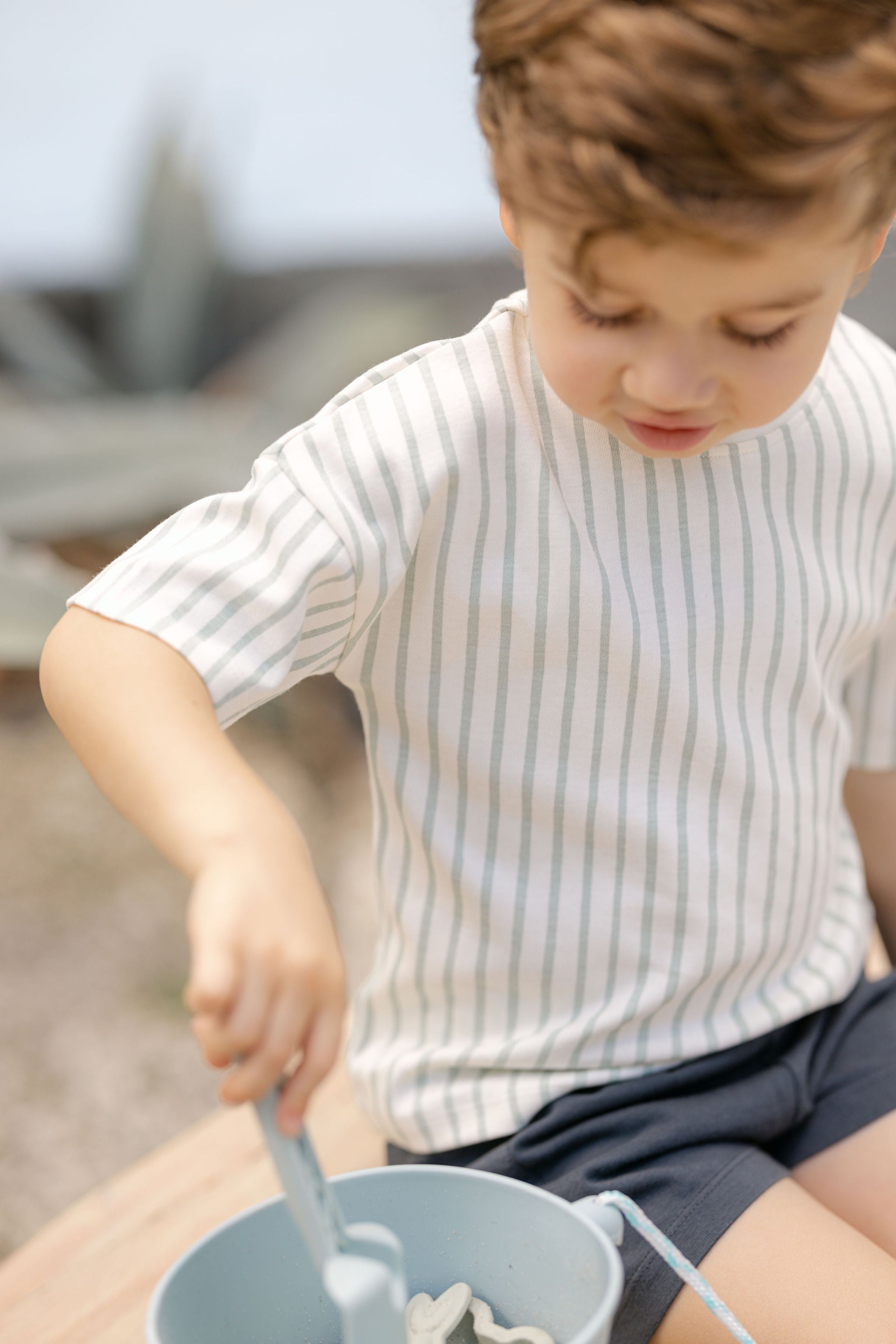 Dropped Shoulder Short Sleeve T-Shirt - Stripes Away Sea