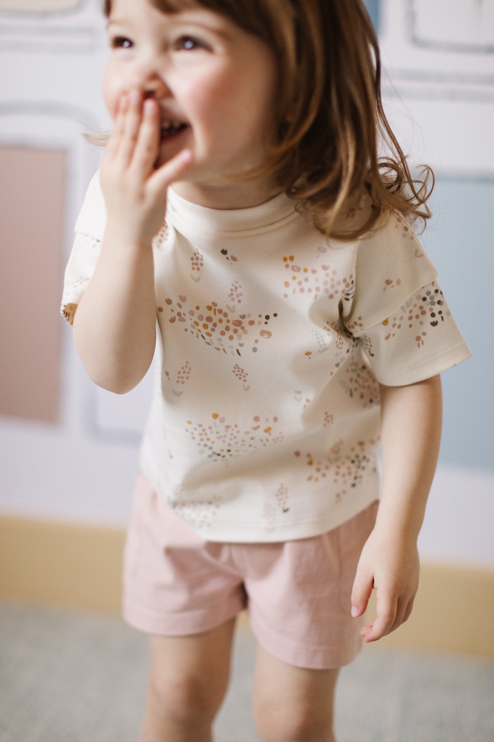 Dropped Shoulder Short Sleeve T-Shirt - Flower Patch