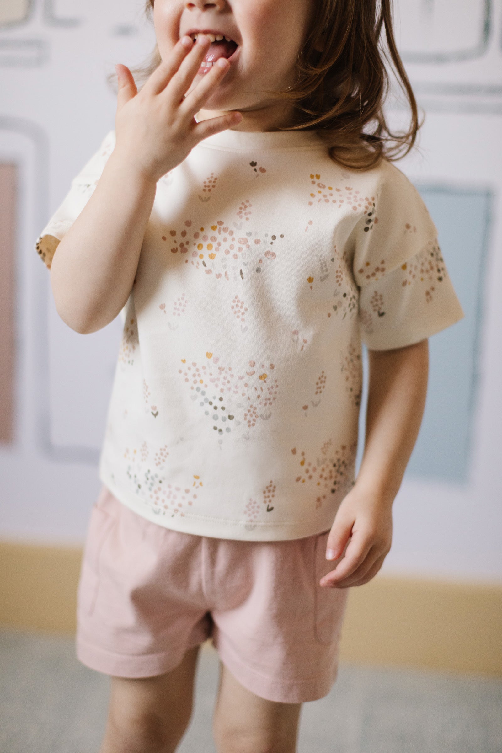 Dropped Shoulder Short Sleeve T-Shirt - Flower Patch