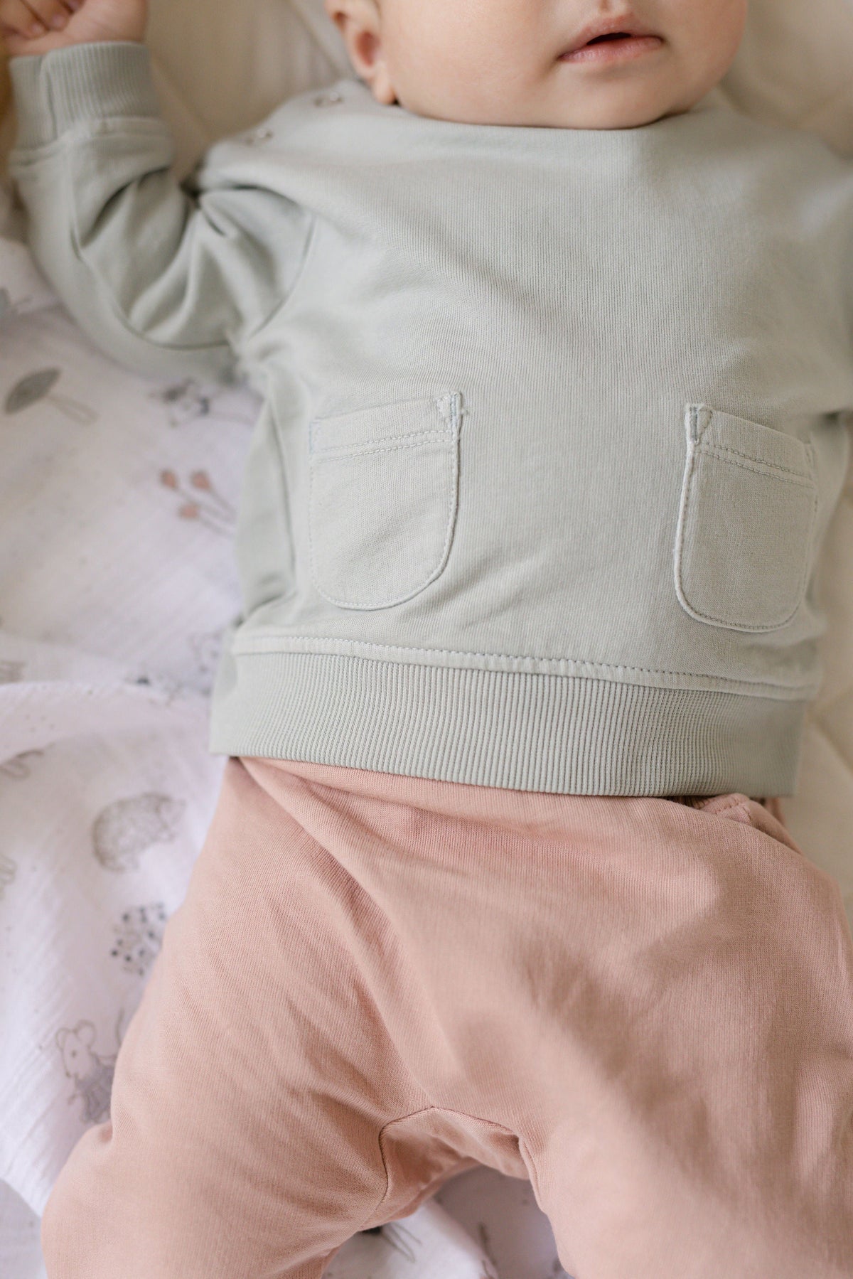 french terry shoulder snap sweatshirt soft sea