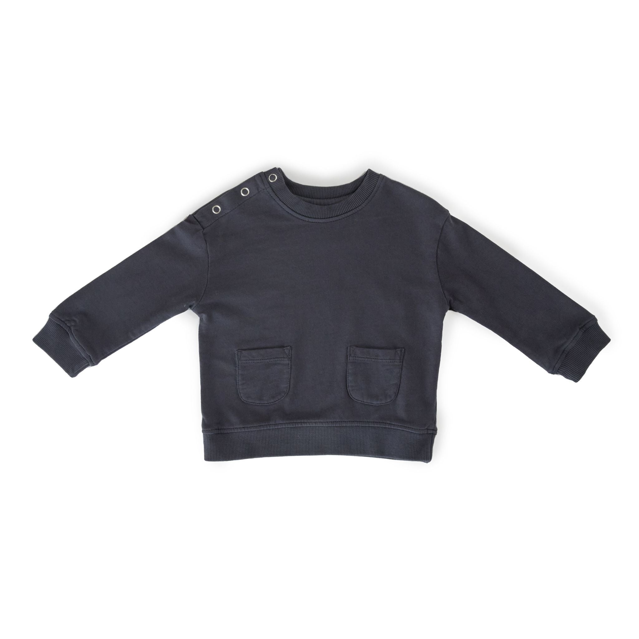 french terry shoulder snap sweatshirt ink blue in blues pattern