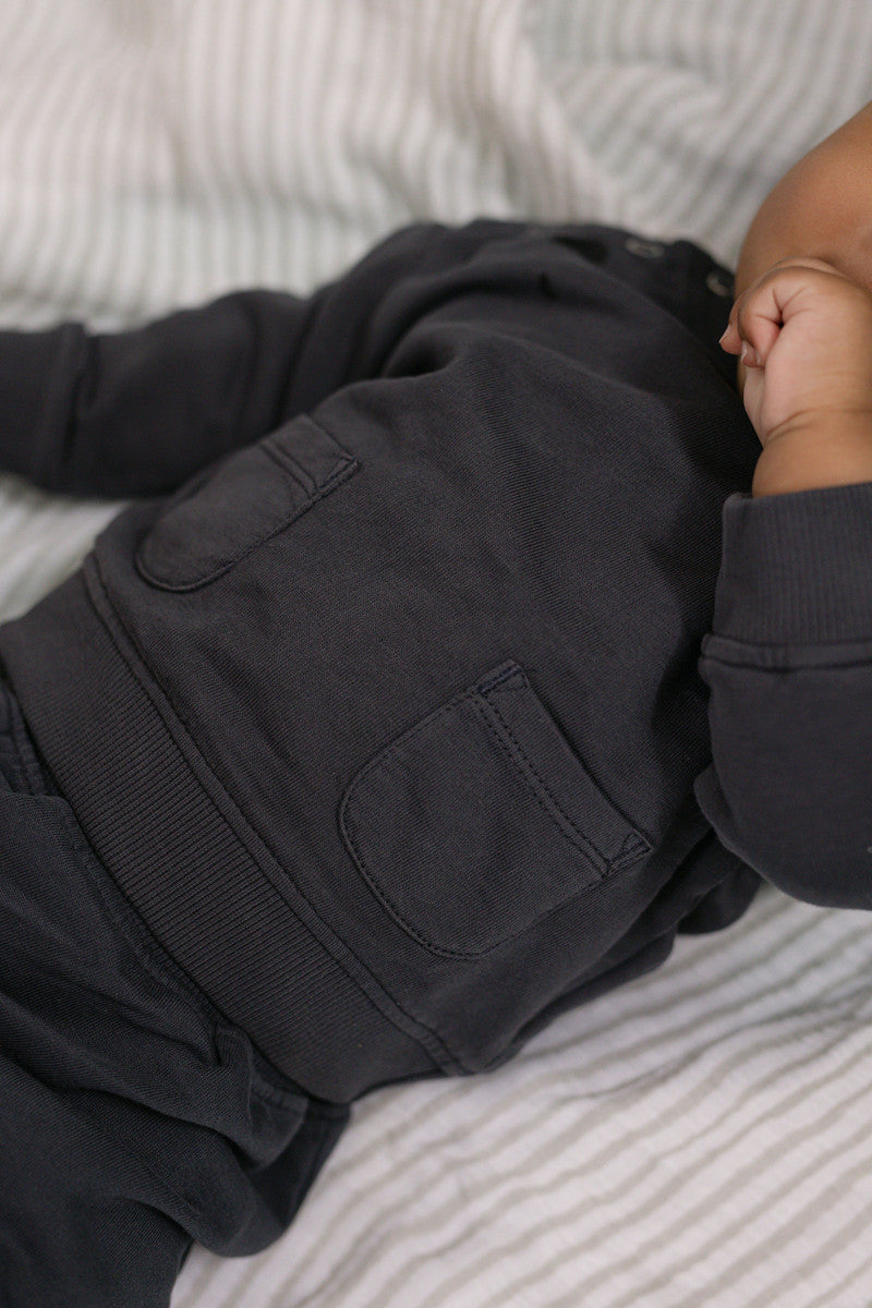 french terry shoulder snap sweatshirt ink blue