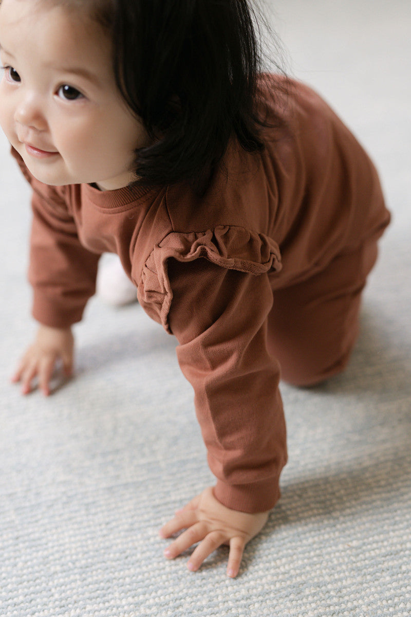 baby french terry baby ruffle sweatshirt clay
