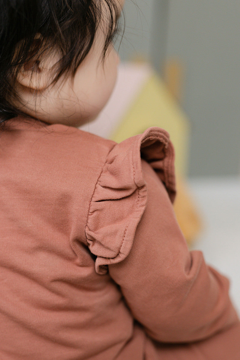 baby french terry baby ruffle sweatshirt clay
