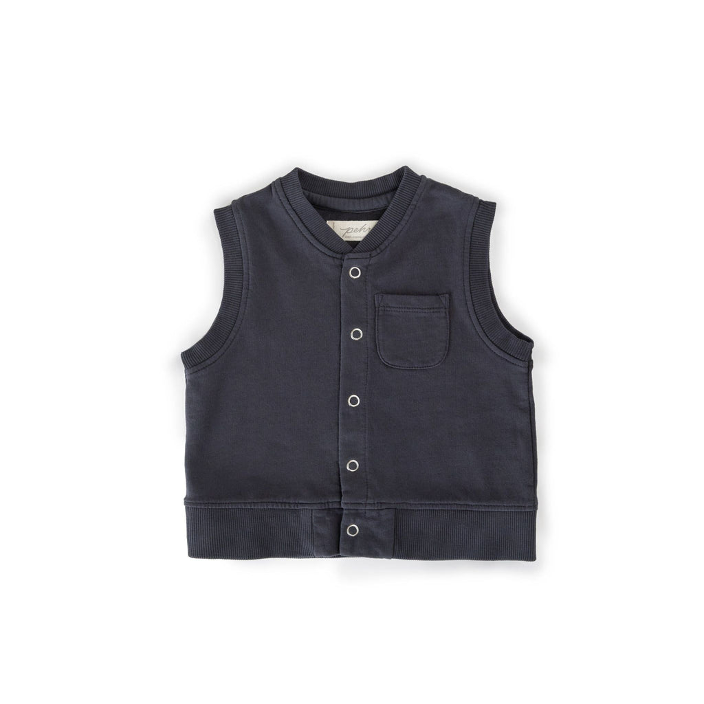 french terry patch pocket vest ink blue in blues pattern pehr