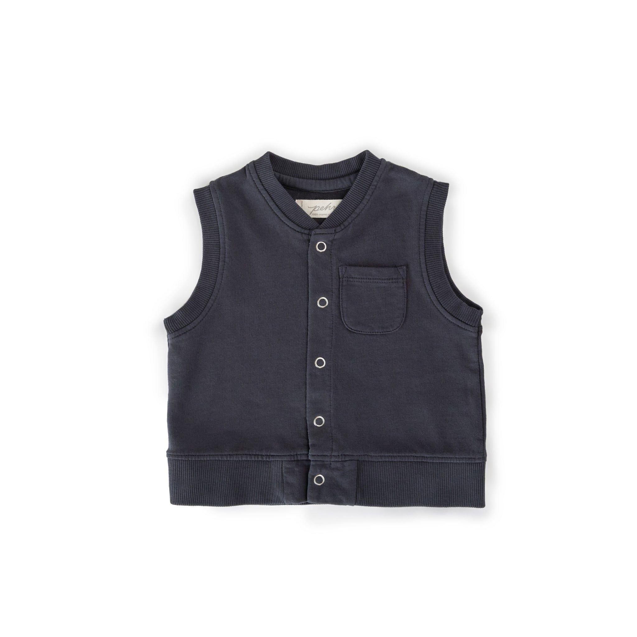 french terry patch pocket vest ink blue in blues pattern pehr