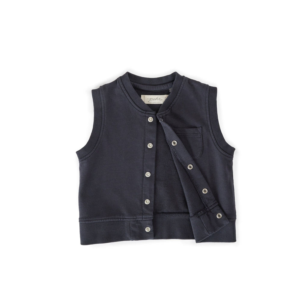 french terry patch pocket vest ink blue pehr