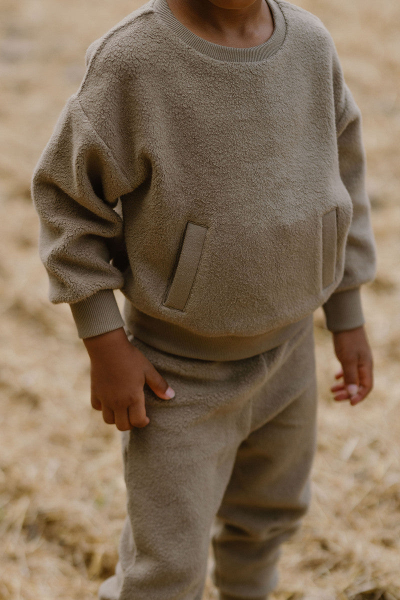 kids teddy fleece kids dropped shoulder sweatshirt moss