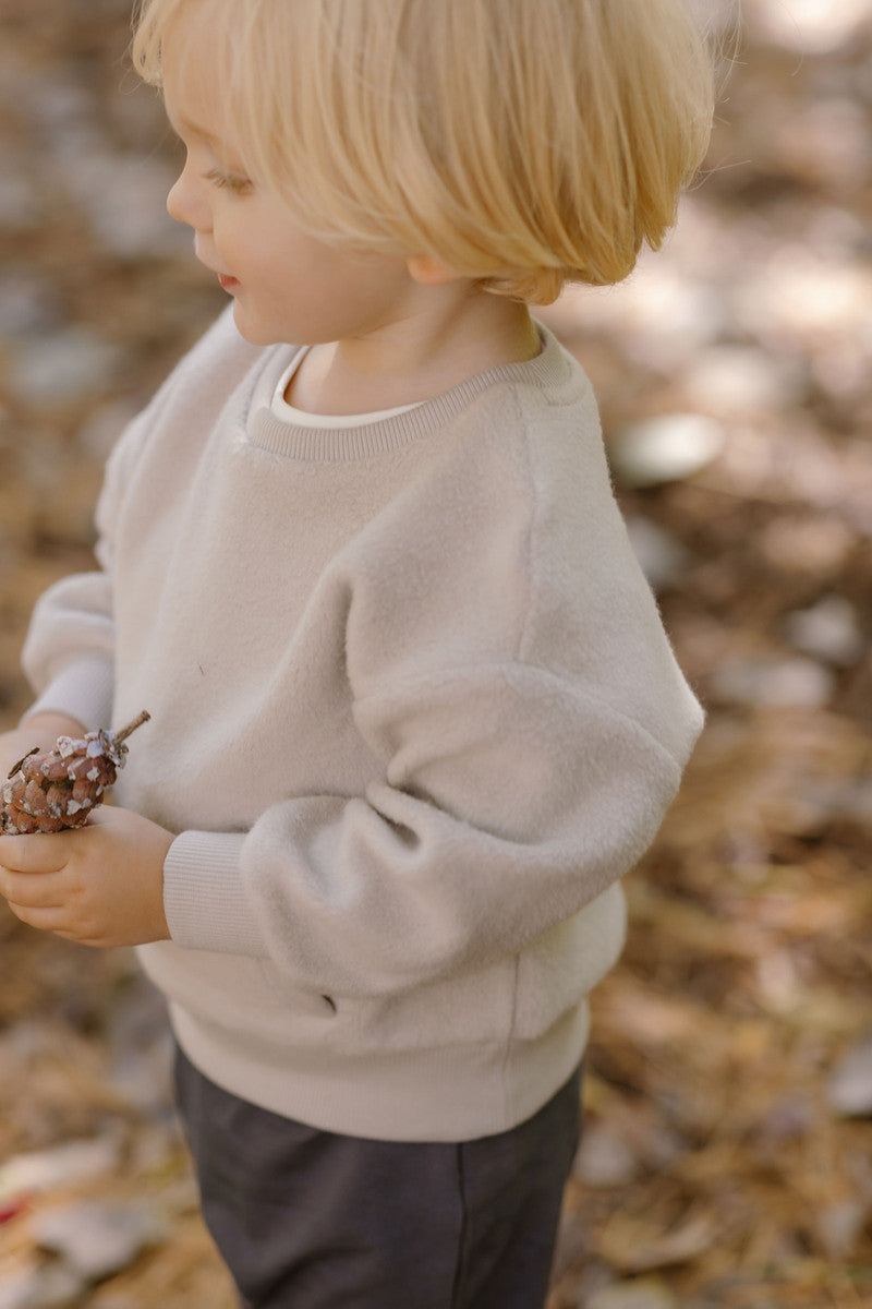 Teddy Fleece Dropped Shoulder Sweatshirt - Stone