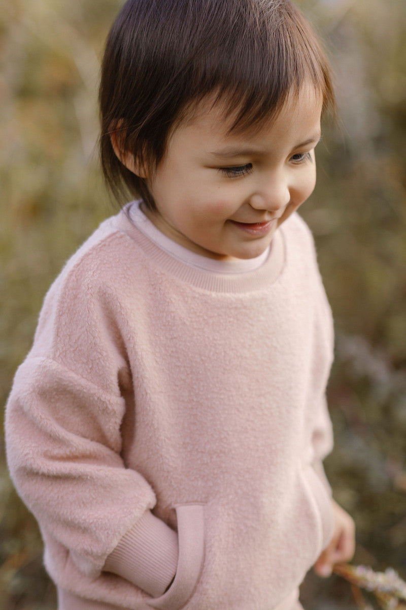 kids teddy fleece kids dropped shoulder sweatshirt rose pink