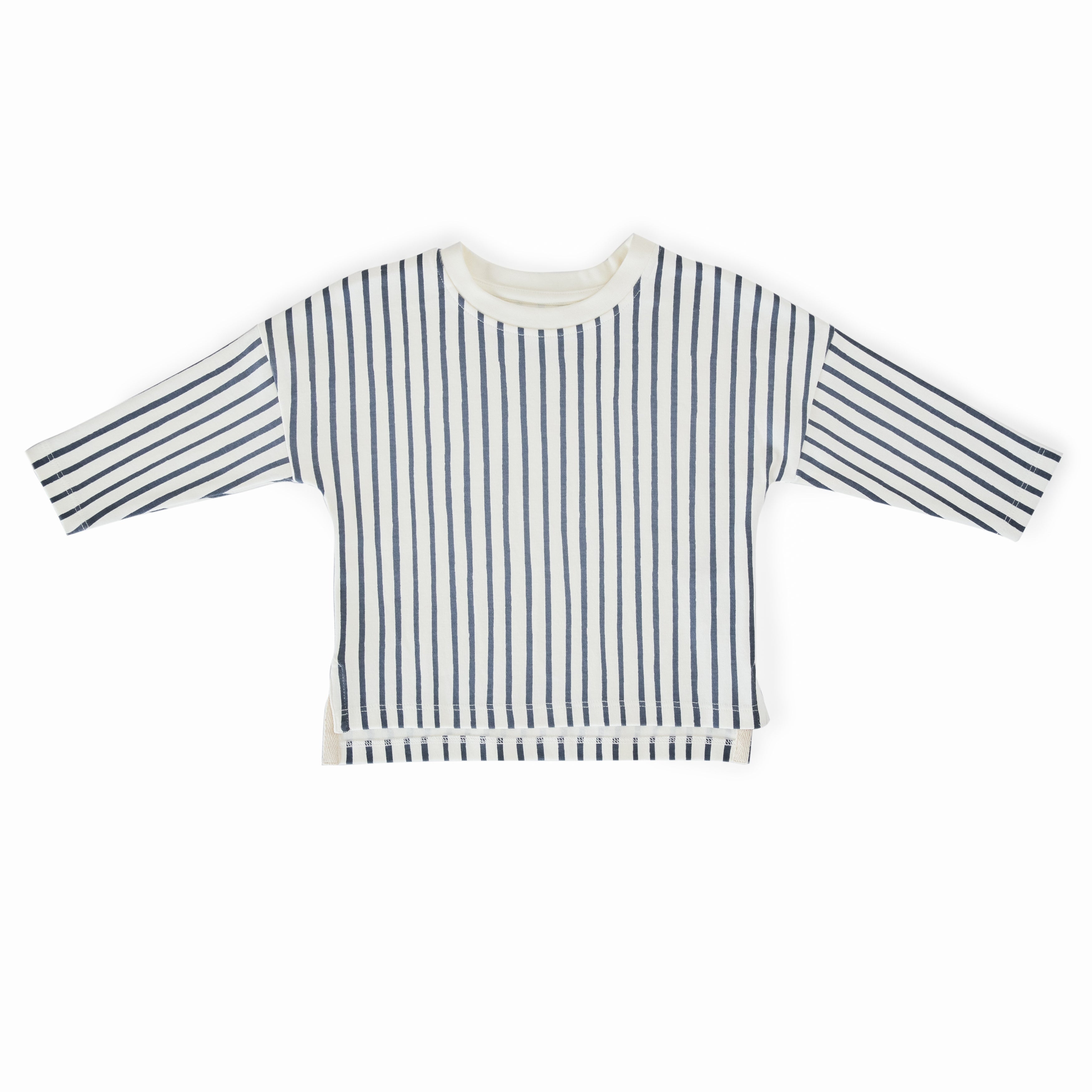 Dropped Shoulder Long Sleeve Top - Stripes Away Ink Blue