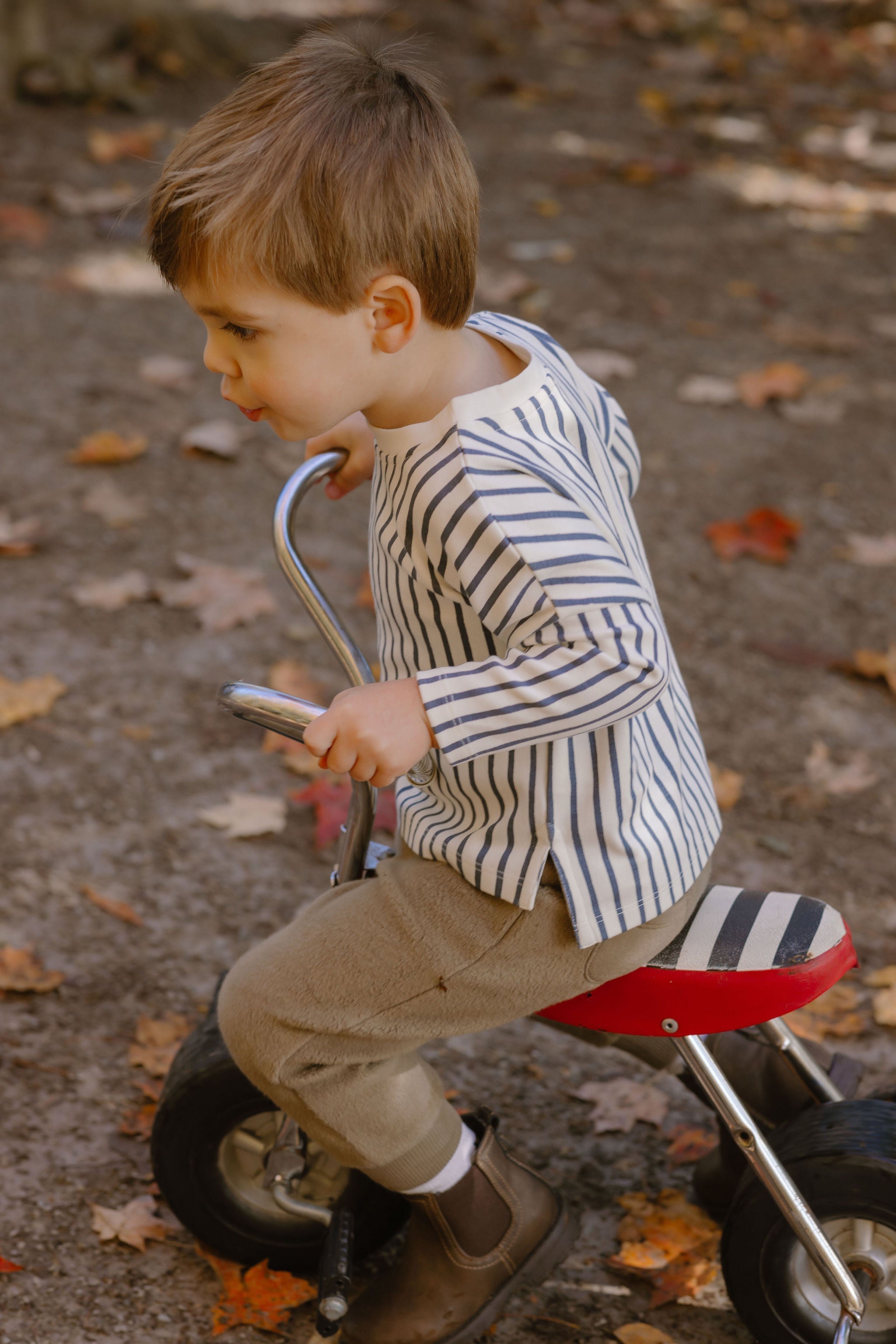 Dropped Shoulder Long Sleeve Top - Stripes Away Ink Blue