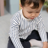 Dropped Shoulder Long Sleeve Top - Stripes Away Ink Blue