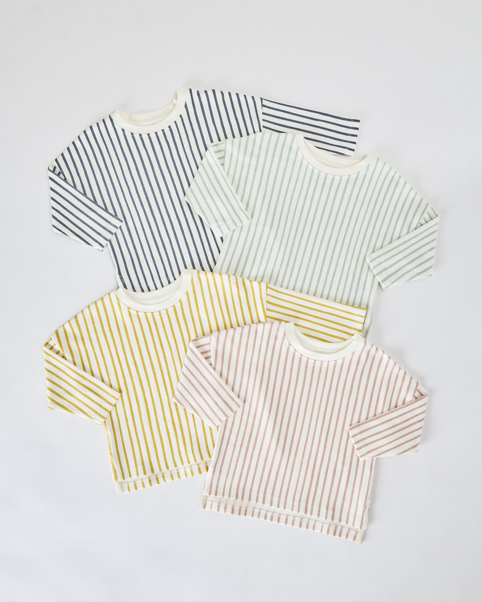 Dropped Shoulder Long Sleeve Top - Stripes Away Ink Blue