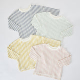 Dropped Shoulder Long Sleeve Top - Stripes Away Ink Blue