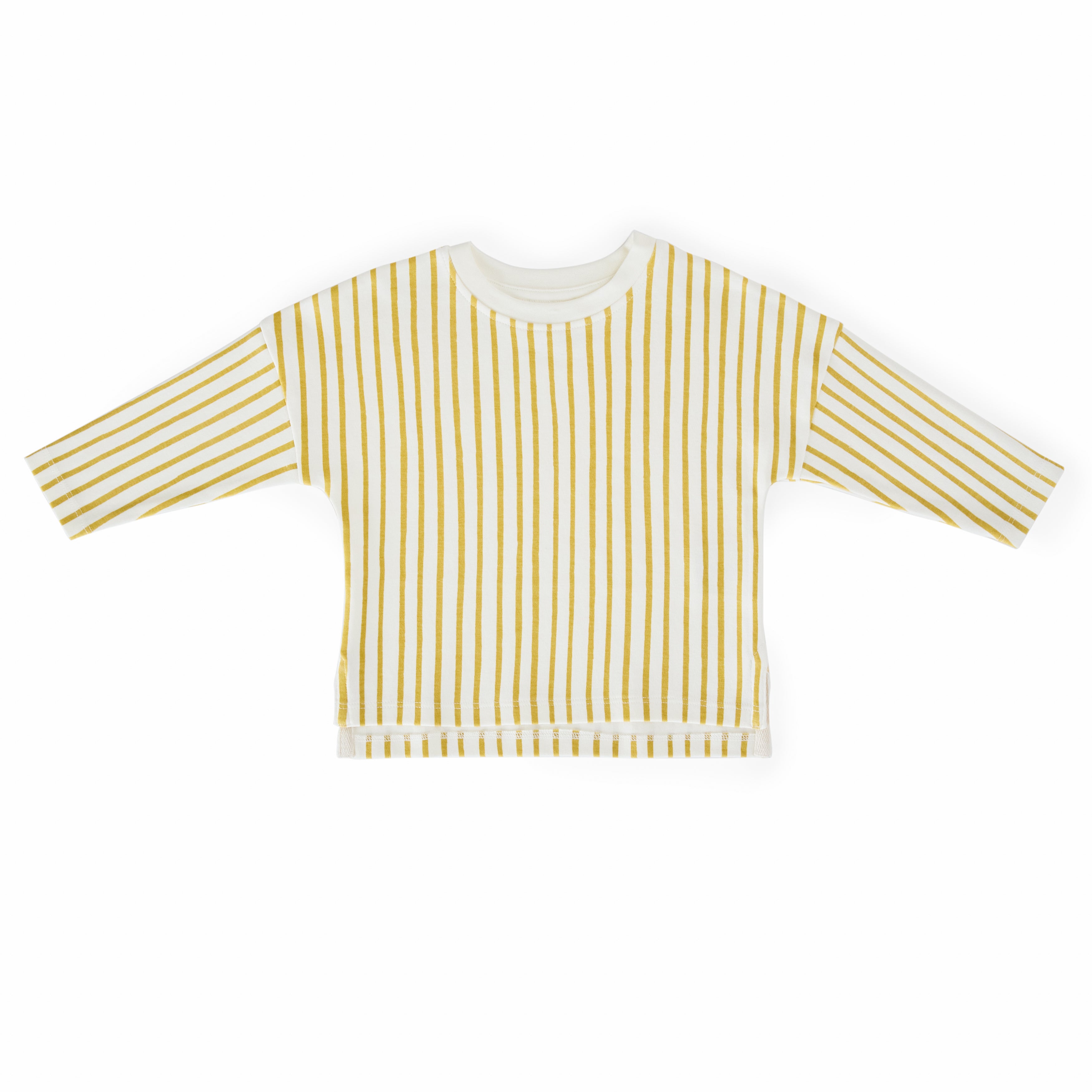 Dropped Shoulder Long Sleeve Top - Stripes Away Marigold