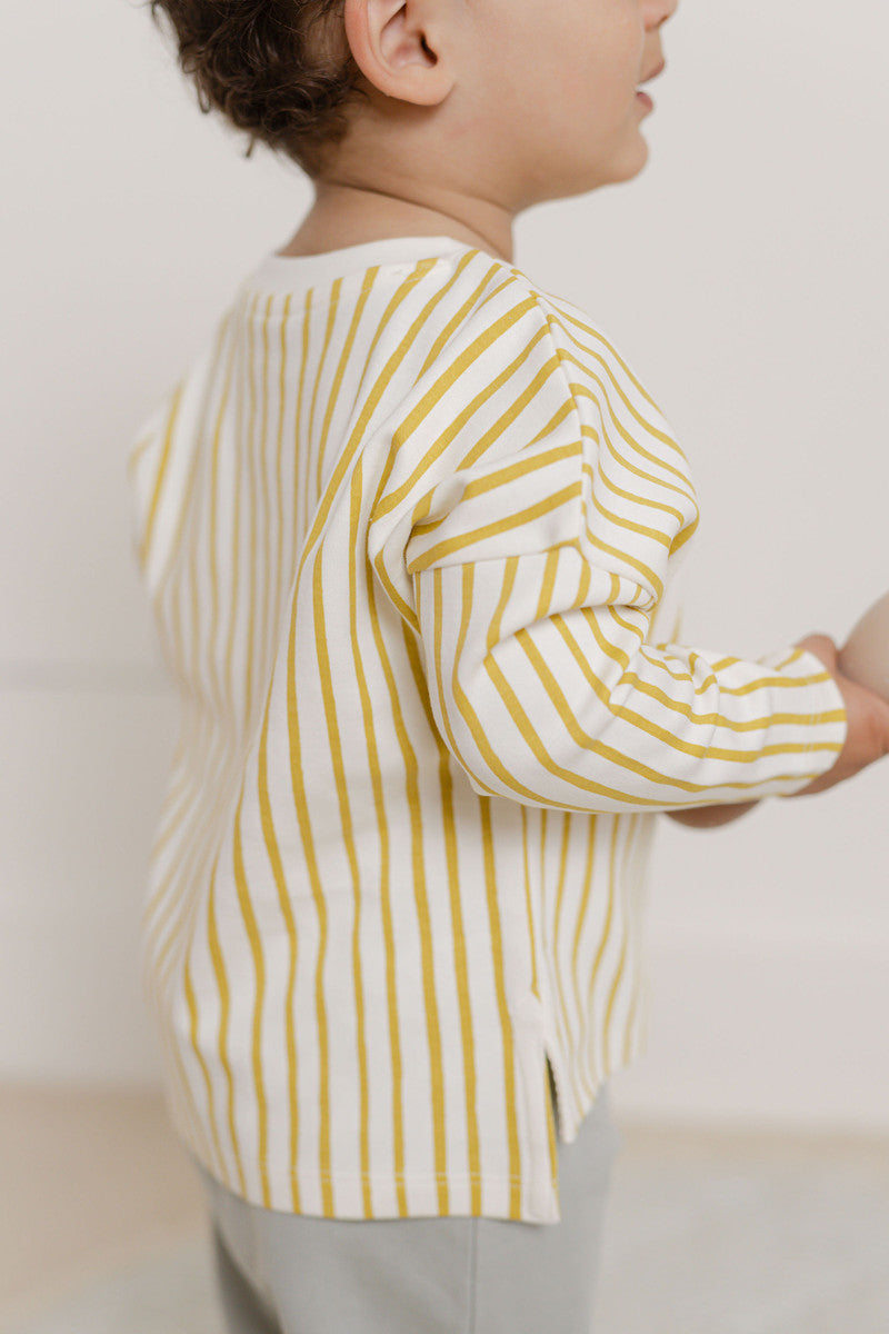Dropped Shoulder Long Sleeve Top - Stripes Away Marigold