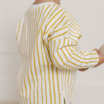 Dropped Shoulder Long Sleeve Top - Stripes Away Marigold