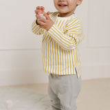 Dropped Shoulder Long Sleeve Top - Stripes Away Marigold