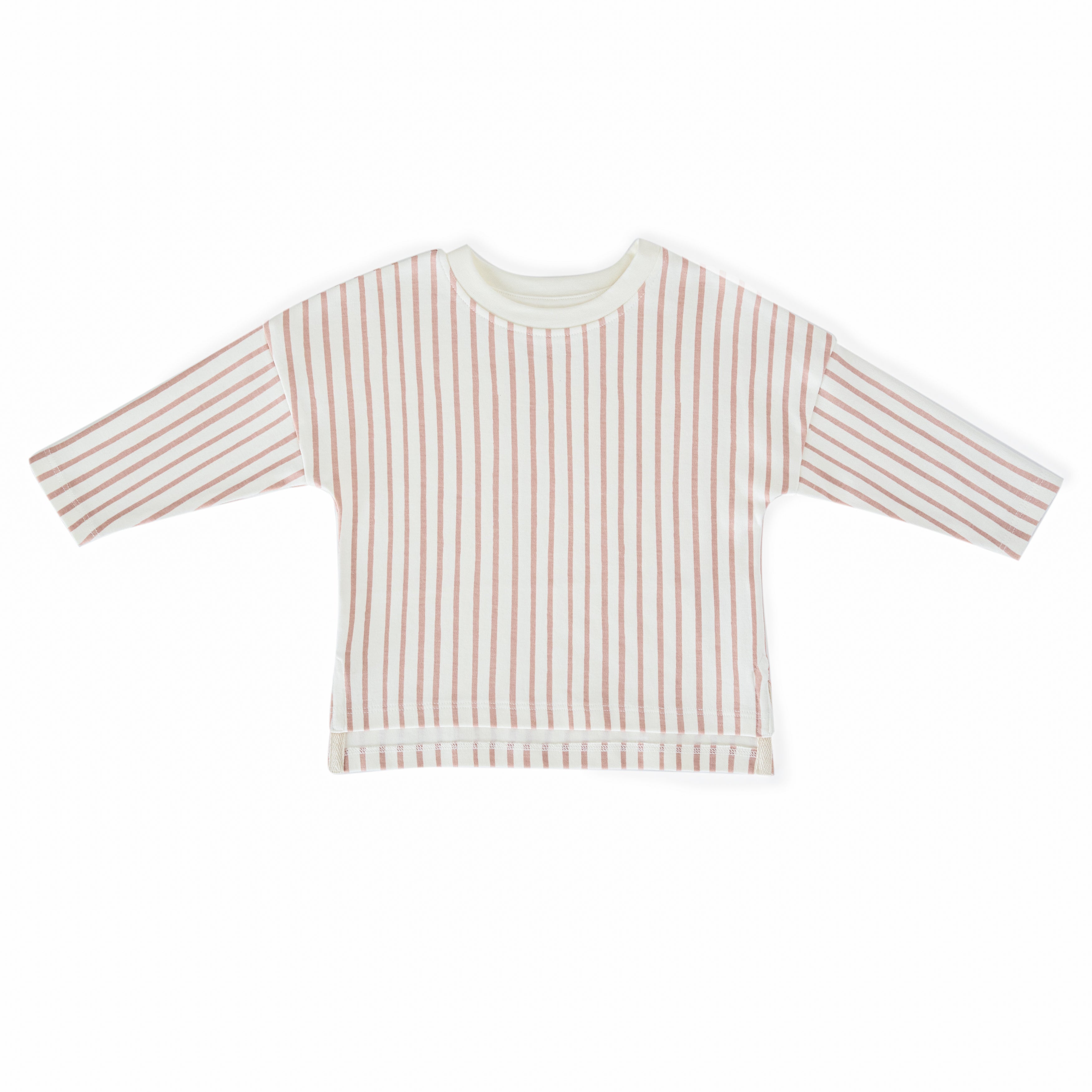 Dropped Shoulder Long Sleeve Top - Stripes Away Peony