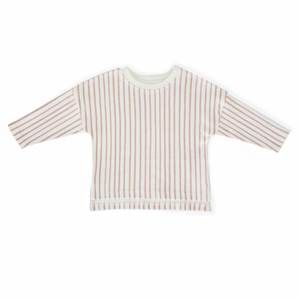 kids dropped shoulder long sleeve top stripes away peony in pinks pattern