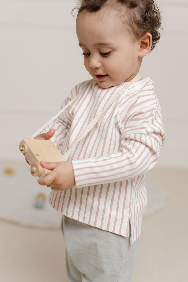 Dropped Shoulder Long Sleeve Top - Stripes Away Peony