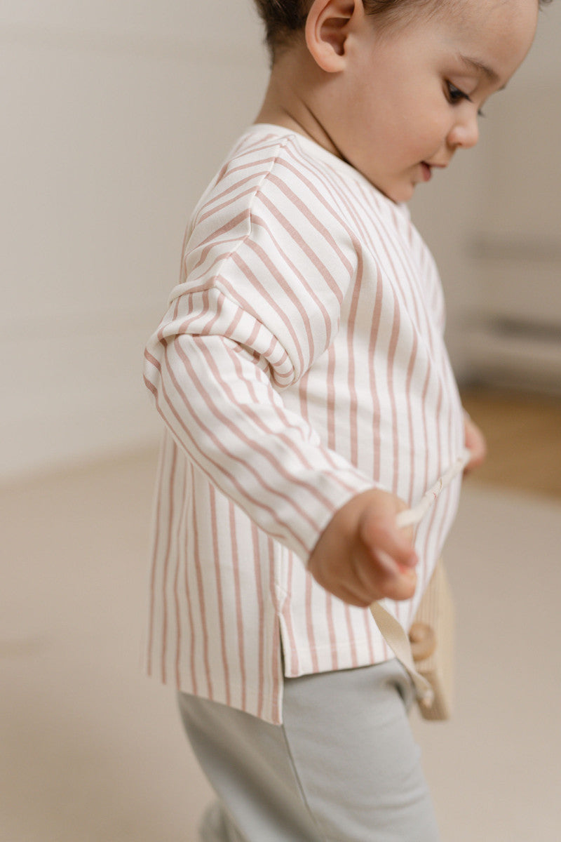 Dropped Shoulder Long Sleeve Top - Stripes Away Peony