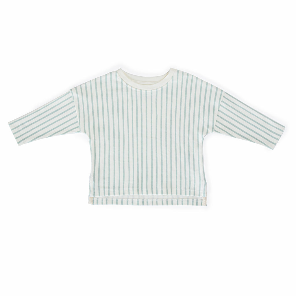 kids dropped shoulder long sleeve top stripes away sea in blues pattern