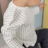 Dropped Shoulder Long Sleeve Top - Stripes Away Sea