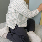 Dropped Shoulder Long Sleeve Top - Stripes Away Sea