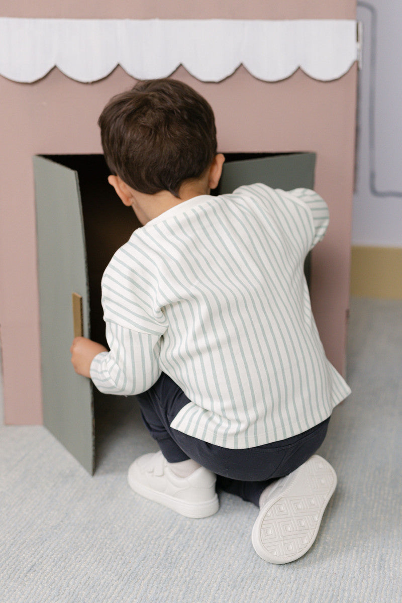 Dropped Shoulder Long Sleeve Top - Stripes Away Sea