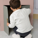 Dropped Shoulder Long Sleeve Top - Stripes Away Sea