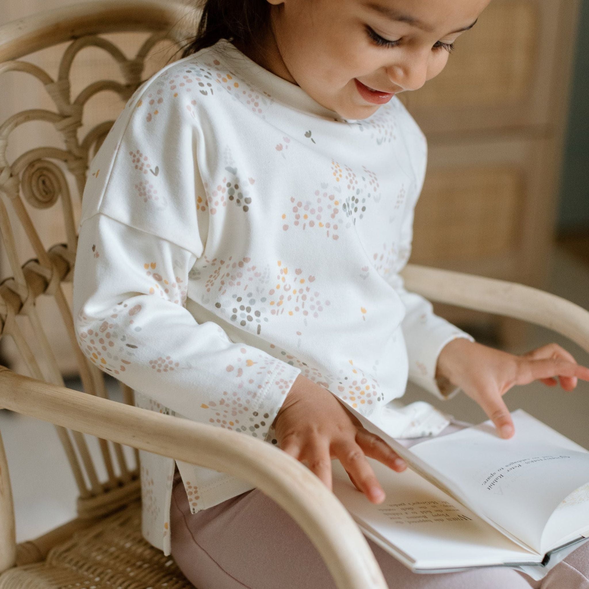 kids dropped shoulder long sleeve top flower patch