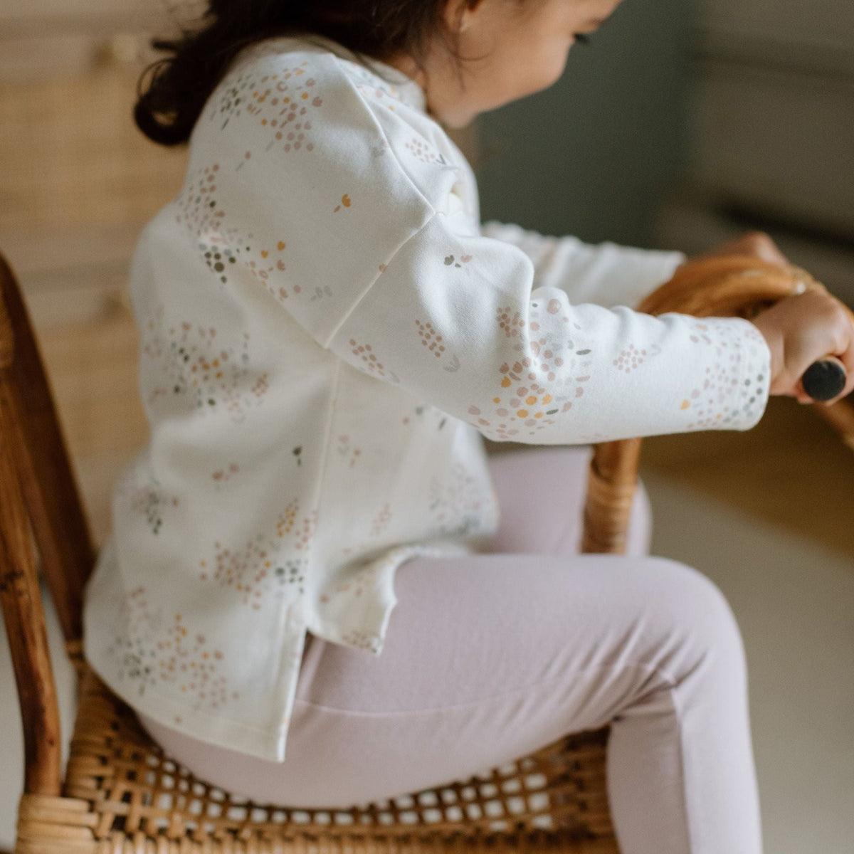 kids dropped shoulder long sleeve top flower patch