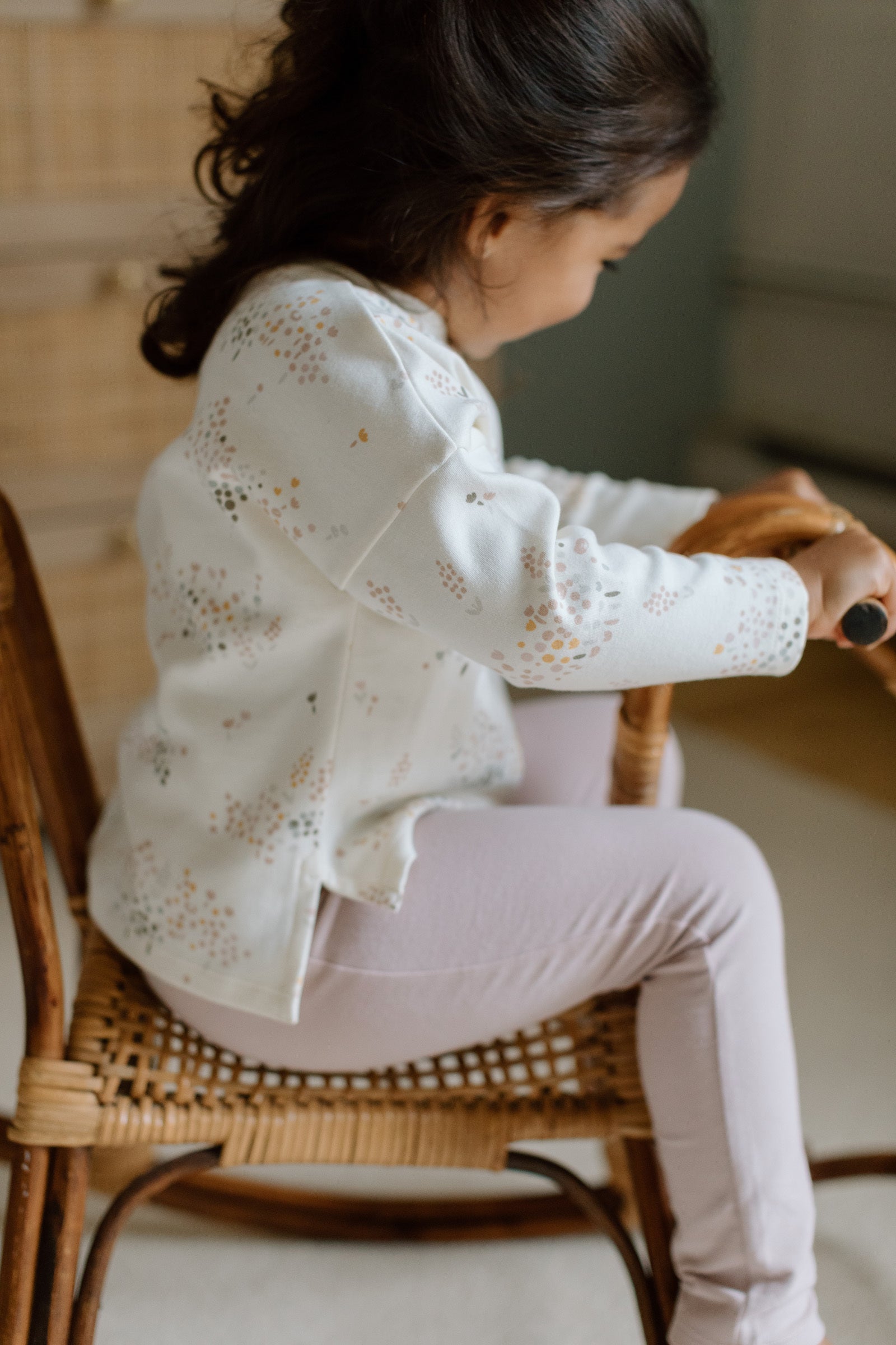 Dropped Shoulder Long Sleeve Top - Flower Patch