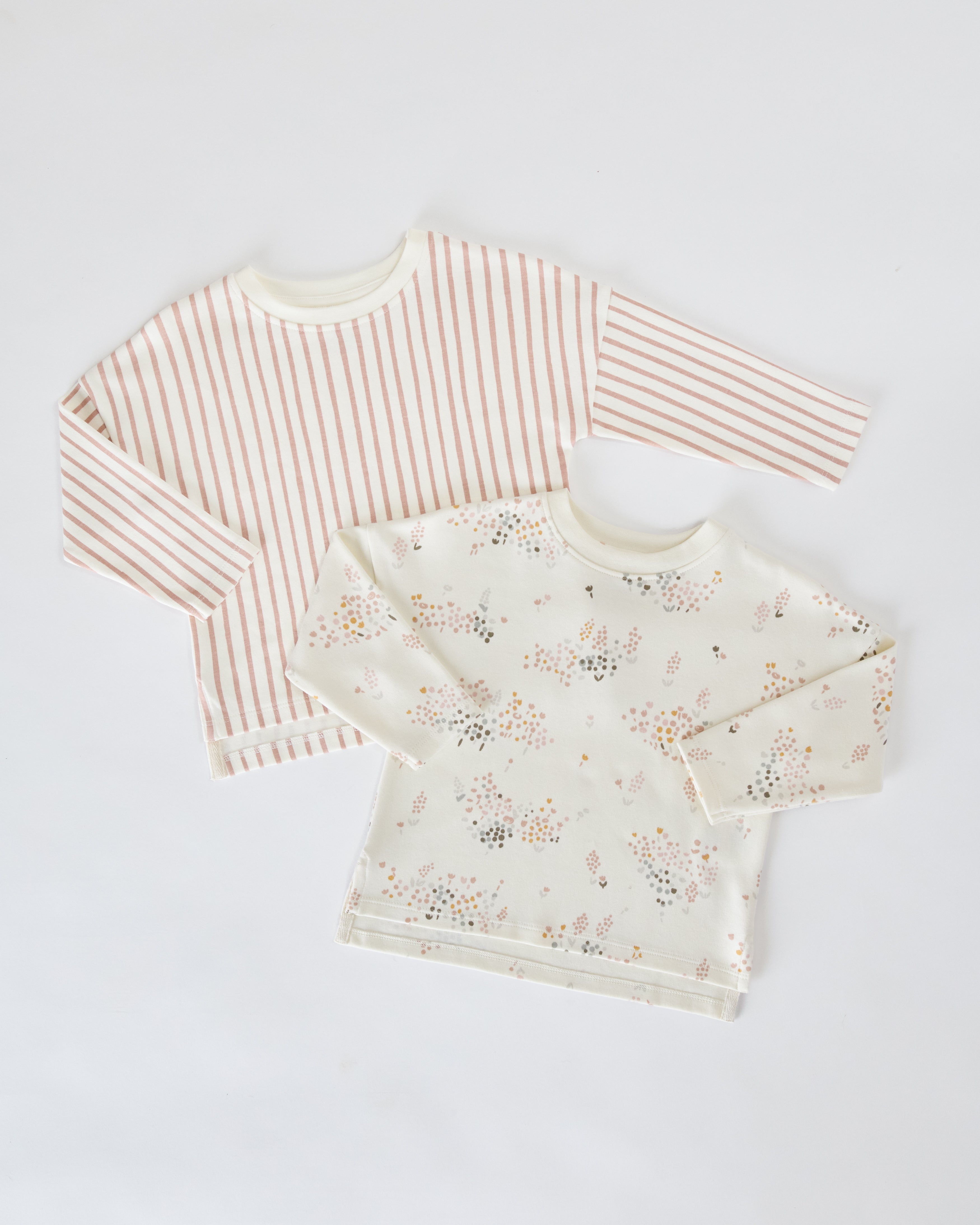 Dropped Shoulder Long Sleeve Top - Flower Patch